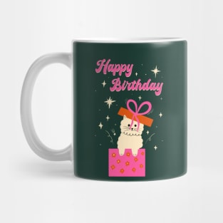 Happy Birthday! Cute white cat with bow illustration. Birthday art gift idea Mug